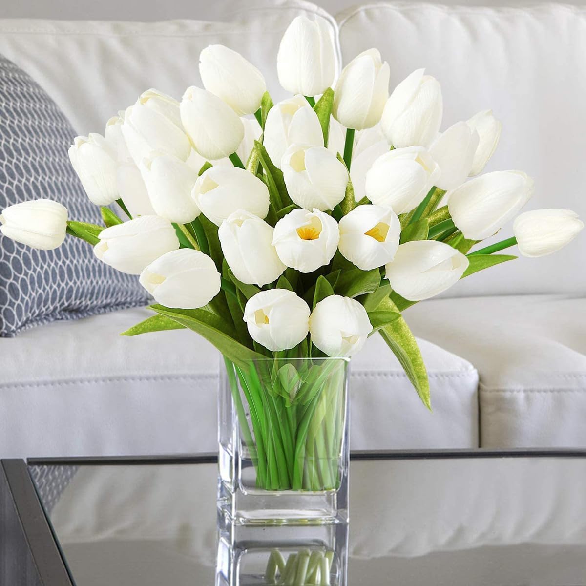 EONQY Artificial Tulips Flowers Fake Flowers, 20 Faux Flower Tulips Bouquets for DIY Wedding Home Garden Hotel Party Office Decoration