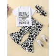 thumbnail image 2 of Genuiskids Western Toddler Baby Girl Clothes Bell Bottom Outfit Cow Print Short Sleeve T Shirt Top Flare Pants Set Cowgirl Outfit 0-4T, 2 of 9
