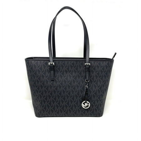 Michael Kors Jet Set Travel Top Zip Signature Monogram Tote, Black