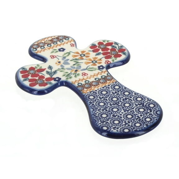 Blue Rose Polish Pottery Red Daisy Cross