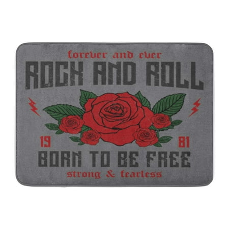 LADDKE Rock and Roll Slogan Forever Ever Patch Rose Leaves Doormat Floor Rug Bath Mat 30x18