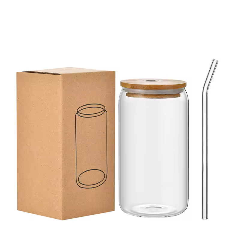 thumbnail image 3 of Vaso de Bebida de 500ml con Tapas y Cucharas Juego de 4 Vidrio con Tapas de Bambú para Café Helado No Contamina el Microondas Seguro para el Hogar, 3 of 6