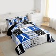 thumbnail image 3 of Homewish Modern Golf Sport Full Size Comforter Sets for Boys, Blue Patchwork Plaid Bedding Comforter Set, Cartoon Stars Print Reversible Bedding Sets, Super Cozy Room Decor, 3 Pieces, 3 of 8