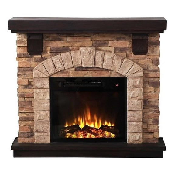 Pemberly Row 45" Freestanding Magnesium Oxide Electric Fireplace in Tan