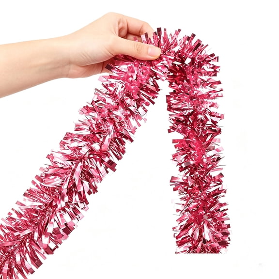 5pcs Christmas Tinsel Garland,PET Flocked Garland with Wire Stem for Christmas Tree Decorations
