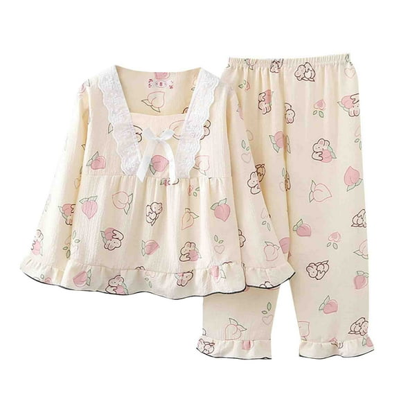 Gpaecead Cute & Trendy Girls' 2 Piece Outfit for Kids: Long Sleeve Bowtie Top, Loose Wide Leg Pants and Fashionable Cartoon Print 12 Years Multicolor