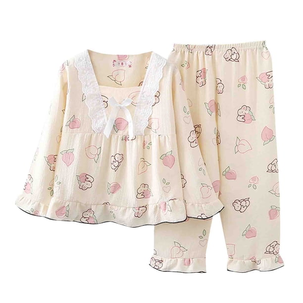 Odeerbi 1-13 Años Niños Niñas Pijama de Algodón de Verano Conjuntos Pantalones Camisa de Manga Larga Con Solapa de Muesca Estampado de Cuadros Suaves Ropa de Dormir Conjunto de Pijama