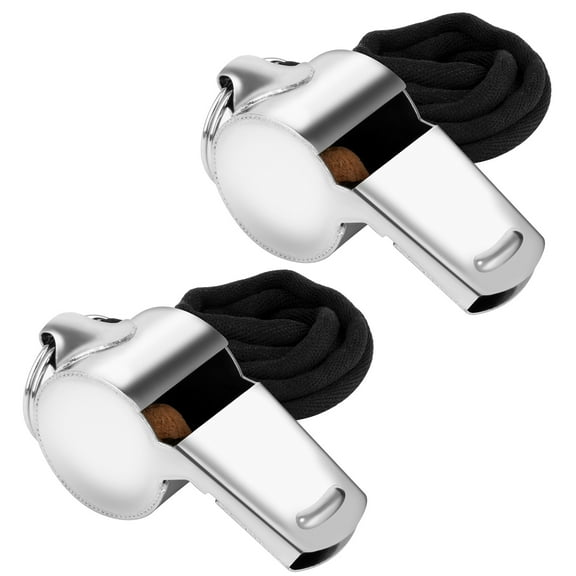 Toptie 2 Pcs Stainless Steel Sports Whistles with Lanyard, Load Whistles for Football Coaches, Referees, Emergency