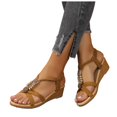 thumbnail image 3 of AOMPMSDX Sandals Women Comfortable Ladies Summer Retro Bohemian Style Beaded Milled Velvet Open Toe Beach Outwear Plus Size Sandals Brown Bathroom Sandals 40, 3 of 9