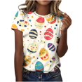 thumbnail image 1 of Pisexur Hauts pour Femmes Blouses Décontractées Élégantes Imprimé de Pâques Manches Courtes Col Rond, Grande Taille Multicolore,L, 1 of 1
