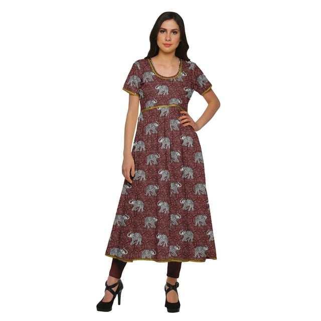 Moomaya Kurta à Manches Courtes Imprimée pour Femmes, Kurti à Fente avant, Vêtements d'Été