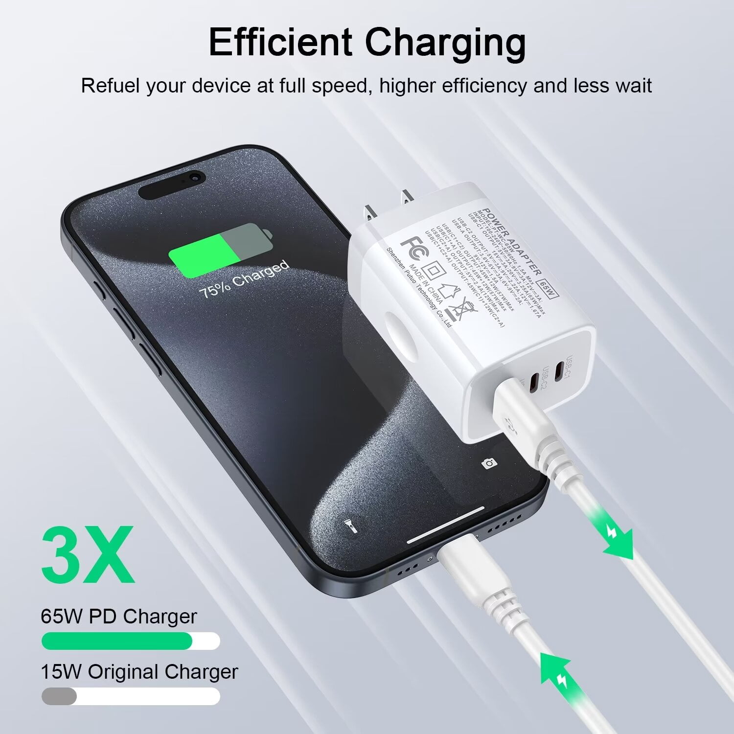USB C Charger,AILKIN 2PACK 65W PD USB C Charger Block Power Adapter Type C Charger USB C Block Plug for Phone 15 Charger Block Usb C,White