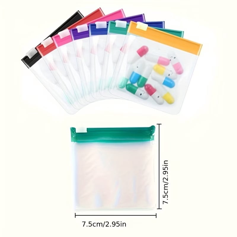 28pcs Reusable Zipper Pill Bags Set - Translucent Medication Organizer with Slide Lock for Pills and Small Items - 7 Color Options