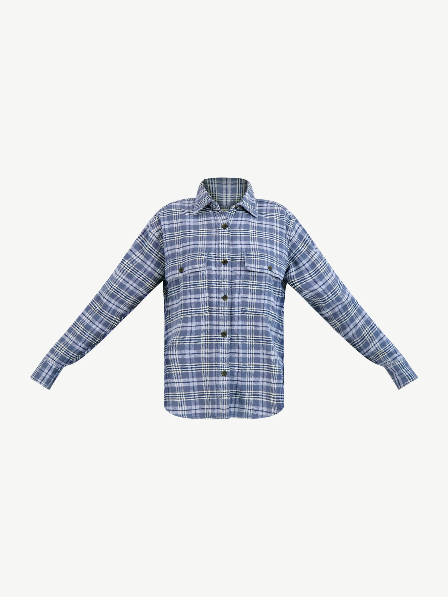 Free Assembly Women's Cotton Plaid Work Shirt with Long Sleeves, Sizes XS-XXXL