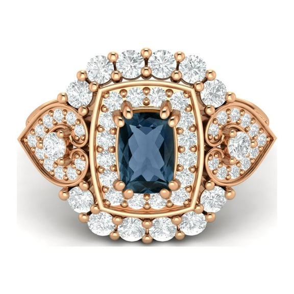 Mooneye 6X4mm Cushion London Blue Topaz 925 Sterling Silver Rose Plated Cocktail Women Gifts Ring