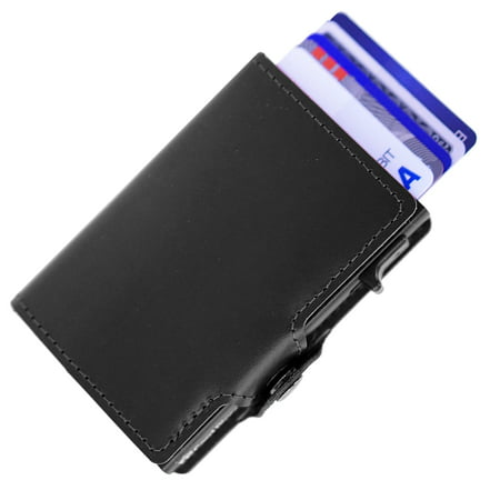 Card Blocr Credit Card Wallet Black Leather and Black Metal Front Pocket Minimalist