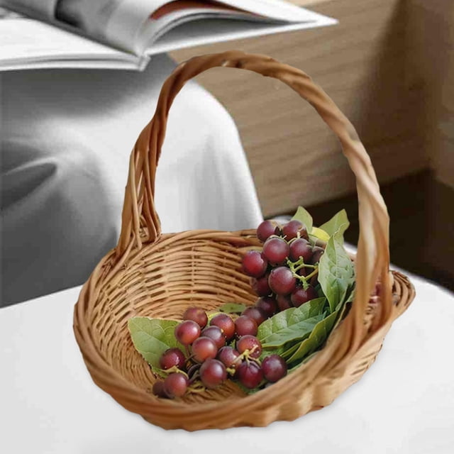 Cesta tejida, cesta pastoral, portátil, con asa, decoración rústica, cesta de flores, cesta de mimbre para picnic para viajes al parque 30cmx24cmx25cm