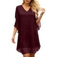 thumbnail image 1 of QHFBli Robe Mini Pailletée pour Femmes Col Montant Manches Cape Cocktail Scintillante Élégante Robes Invité de Mariage Soirée, 1 of 5