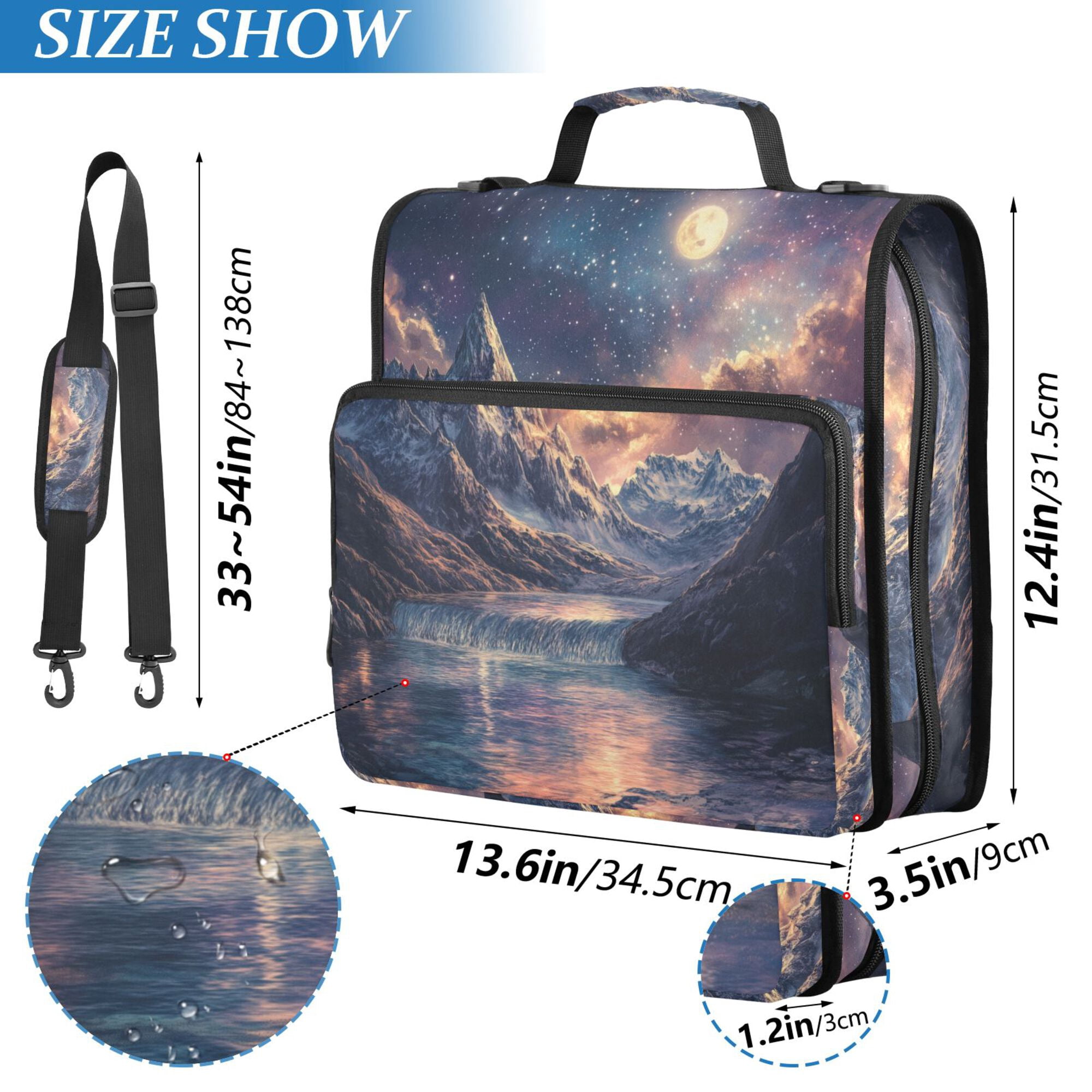 FORMRS Zipper Binder with Shoulder Strap 2-inch Ring 500 Sheet Capacity File Bag, Ethereal Mountain