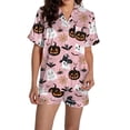 thumbnail image 2 of JIANLAI Women V Neck Nightwear All‑Over Print Notched Lapel Button‑Down Short‑Sleeve Top & Elastic Waist Shorts 2‑Piece Silky Sleep Loungewear S‑XXL, 2 of 5