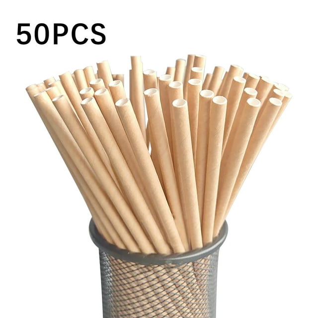 Fiudx Pajitas de Papel Desechables, Material Ecológico, Sin Químicos Nocivos, Aptas para Bebidas Frías y Calientes, Decoración para Fiestas, para Realzar Pasteles y Bebidas, Juego de 50 Piezas