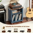 thumbnail image 5 of Record Player Stand with Charging Station Up to 200 Albums, 24" Wide Mid-Century Record Player Table with Vinyl Record Storage,Large Wood Turntable Stand Dispaly Cabinet for Living Room,Blue, 5 of 18