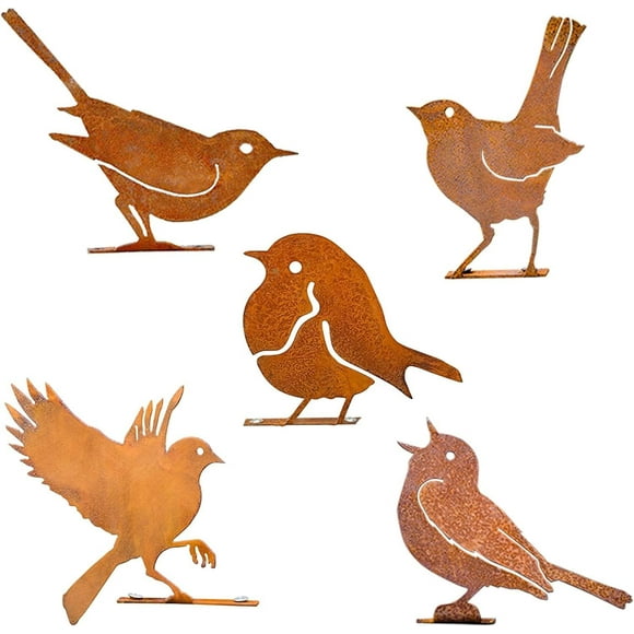 shiyou-5PCS Rusty Birds Decoration, Metal Birds Statues, Lifelike Patina Metal Birds Garden Ornaments Silhouette Simulation Bird Figurine Home Decor Rustic Outdoor Patio Yard Adornment