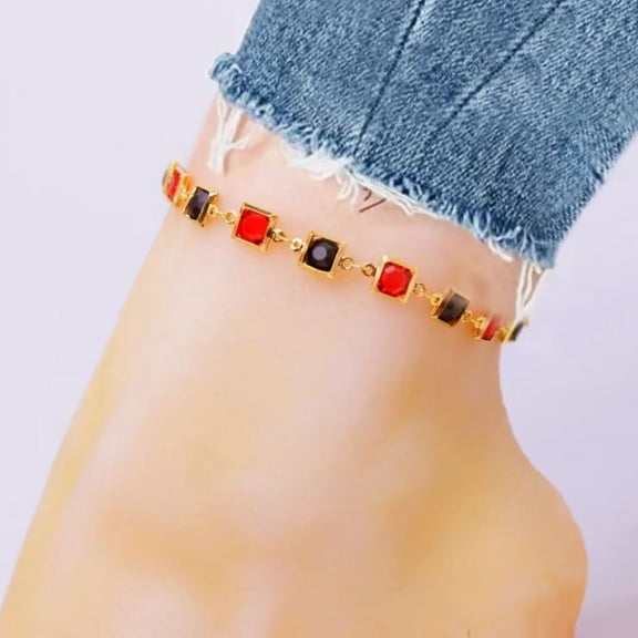 Red and black Crystal Square Ankle Bracelet