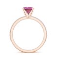 thumbnail image 3 of 1.94 CT Pink Sapphire Moissanite Ring Side Stone Engagement Ring in Sterling Silver/ Rose Gold Plated Cushion Shaped September Birthstone Wedding Ring, Birthday, Anniversary Jewelry, Ring Size 5, 3 of 4