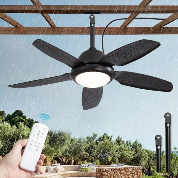 Zardon 42" Modern Outdoor Ceiling Fan with Light and Remote Control 6-Speed DC Motor, 3 Color Temperatures, Weather-Resistant for Outdoor, Black