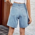 thumbnail image 2 of Pantalones cortos de mezclilla de talle alto hasta la rodilla for mujer pantalones cortos de cintura ajustable pantalones cortos de mezclilla largos Bermudas for niñas, 2 of 7