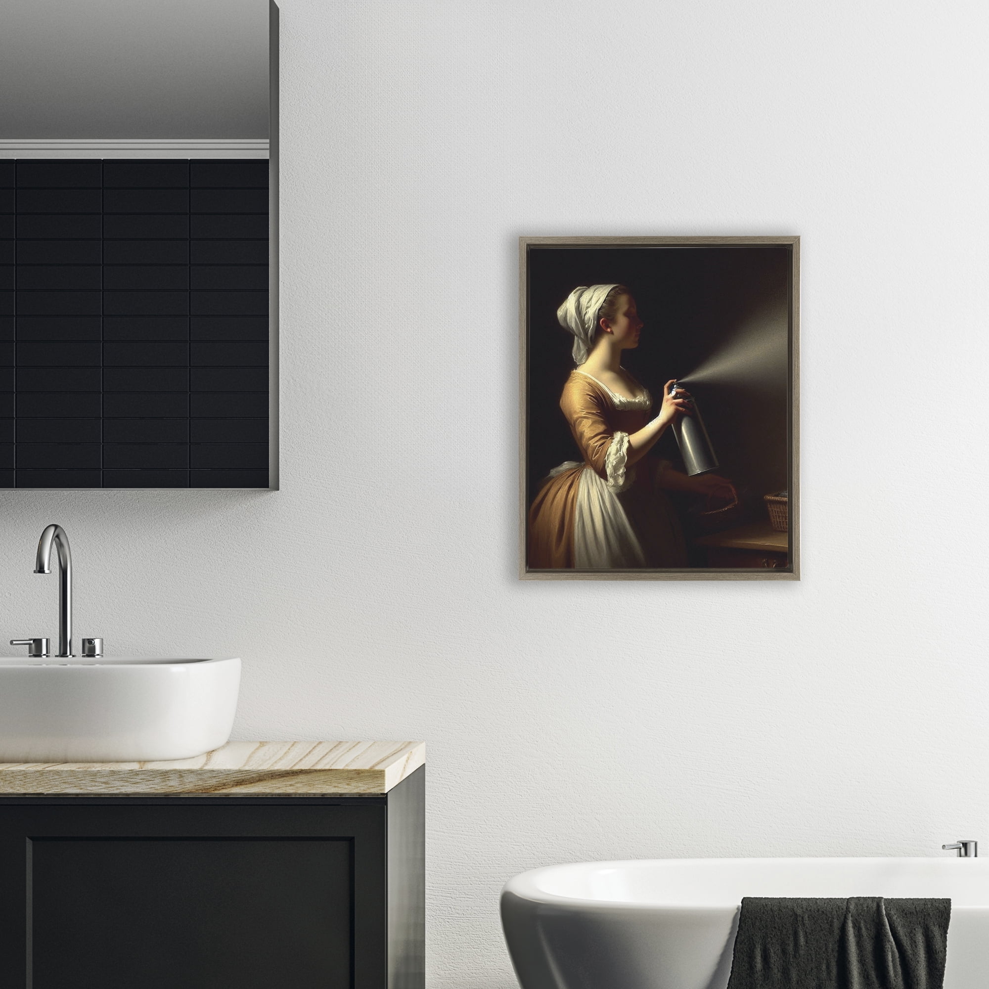 Funny Vintage Lady & Spray Paint Brown Framed Floater Canvas Wall Art, design by Lettered and Lined