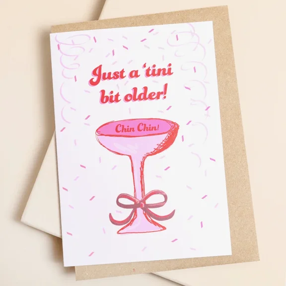 Funny Birthday Card – "Just a Tini Bit Older!" Cocktail Design – Perfect for Celebrating Friends, Family, or Loved Ones' Special Day – Envelope Included