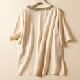 thumbnail image 5 of Wycnly Womens Tops Dressy Casual Loose Fit Irregular Side Slit Cotton Linen Fashion Pullover Shirts Summer Short Sleeve Round Neck Tops Leaves Print Blouse Beige l, 5 of 5