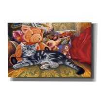 Epic Graffiti 'Kitten, Teddy & Cushions' by Janet Pidoux, Canvas Wall Art, 40"x26"