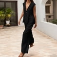 thumbnail image 2 of Women's New V Neck Sleeveless Top Vest Trouser Suit Women Europe And America New Solid Color Temperament Two Piece Trouser Suit Women Cropped Pants, 2 of 5