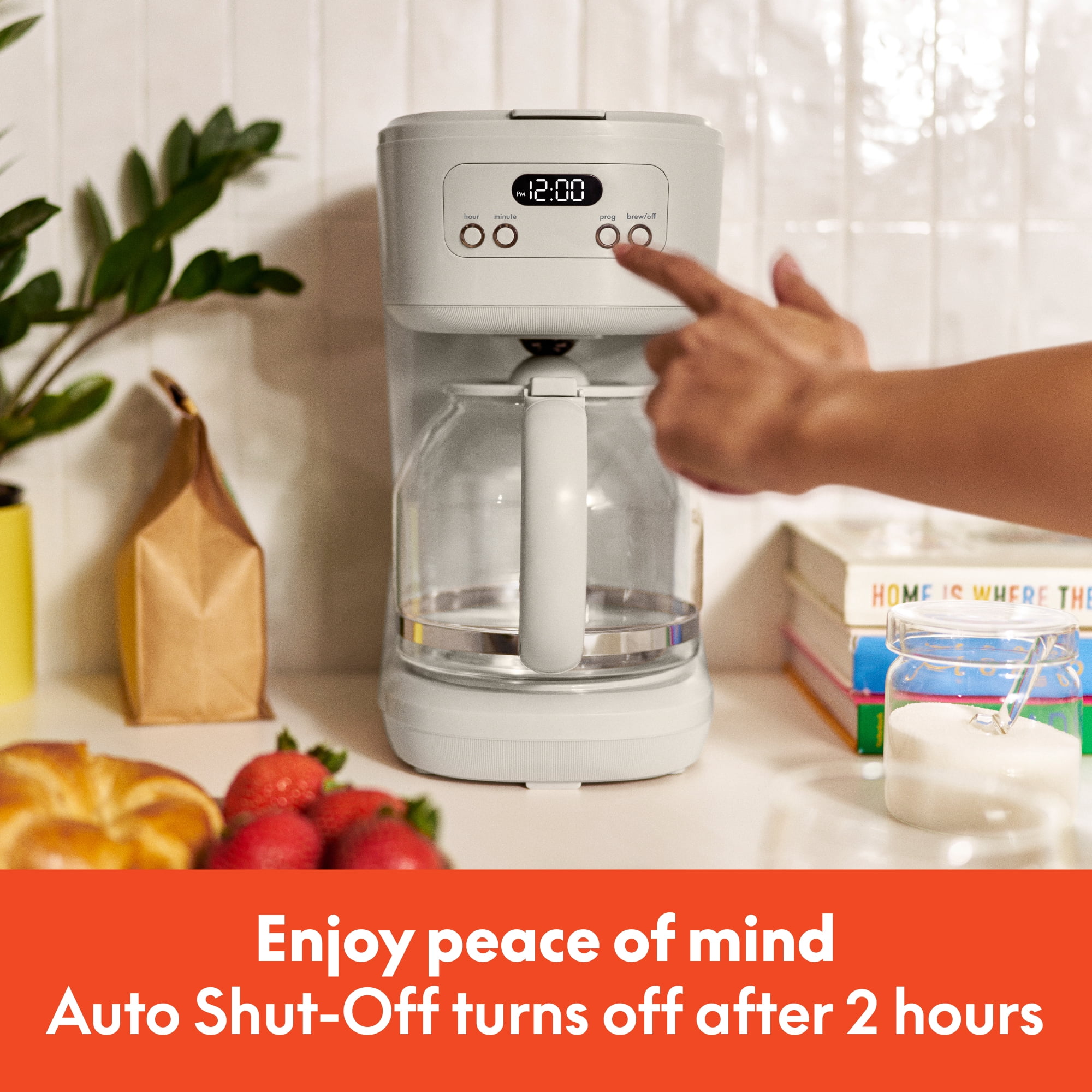 bella 12 Cup Programmable Drip Coffee Maker with Glass Carafe, Auto Shut-Off, Oatmilk