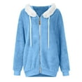 thumbnail image 4 of Qwertyu Women Fuzzy Fleece Jackets Winter Casual Oversized Fluffy Casual Coats Cardigan Warm Outerwear with Pockets Blue S, 4 of 6