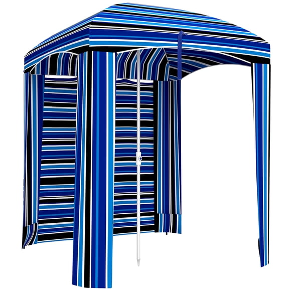 Outsunny Parasol de Plage Cabana avec Sac, Fenêtres, Rayure Bleue