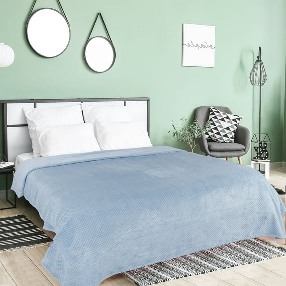 Luxury Fleece Bed Blanket Woven Mesh Smoked Blue 60"x78"