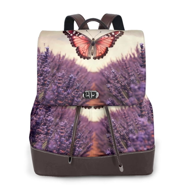 Balery Butterfly Over Lavender Mochila de Cuero para Mujeres, Gran Capacidad, Bolsa de Viaje Multifuncional, Mochila de Cuero y Bolsa de Hombro para Mujeres
