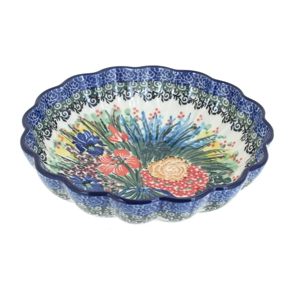 Blue Rose Polish Pottery Summer Blooms Medium Scallop Dish