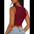 thumbnail image 3 of Tops Cortos Sin Mangas con Cuello Cuadrado para Mujer 2025, Bonitos Tops de Tirantes Y2K de Doble Capa, Sin Costuras y Ajustados Rojo Vino S, 3 of 8