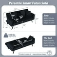 thumbnail image 2 of FFH Modern Corduroy Futon Sofa Bed with Adjustable Backrest,Convertible Loveseat Sleeper,Soft Couch with Drop-Down Table and Cup Holder for Living room,Black, 2 of 8
