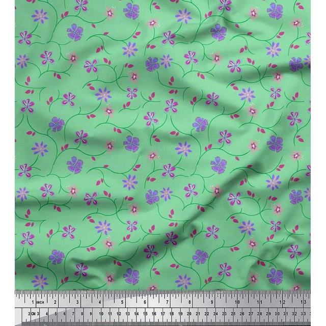 Soimoi Moss Georgette Fabric Leaves & Floral Artistic Print Fabric by Yard 42 Inch Wide