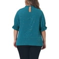 thumbnail image 3 of Agnes Orinda Women's Plus Size Pleated Mock Neck Star Print Puff Sleeve Blouse 2X Blue, 3 of 6