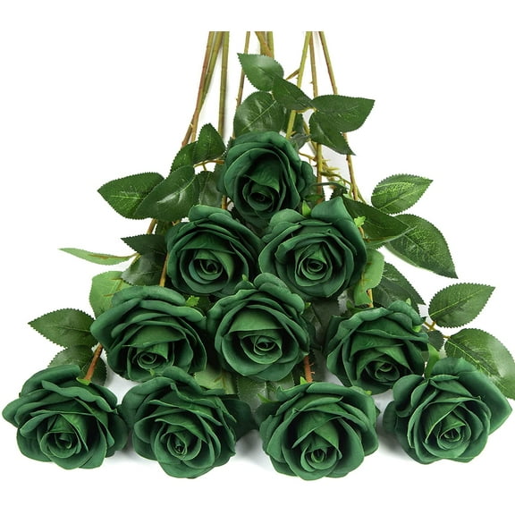 10pcs Fake Roses Artificial Silk Flowers Faux Rose Flower Long Stems Bouquet for Arrangement Wedding Centerpiece Party Home Kitchen Decor(Ivory-White Long Stem)