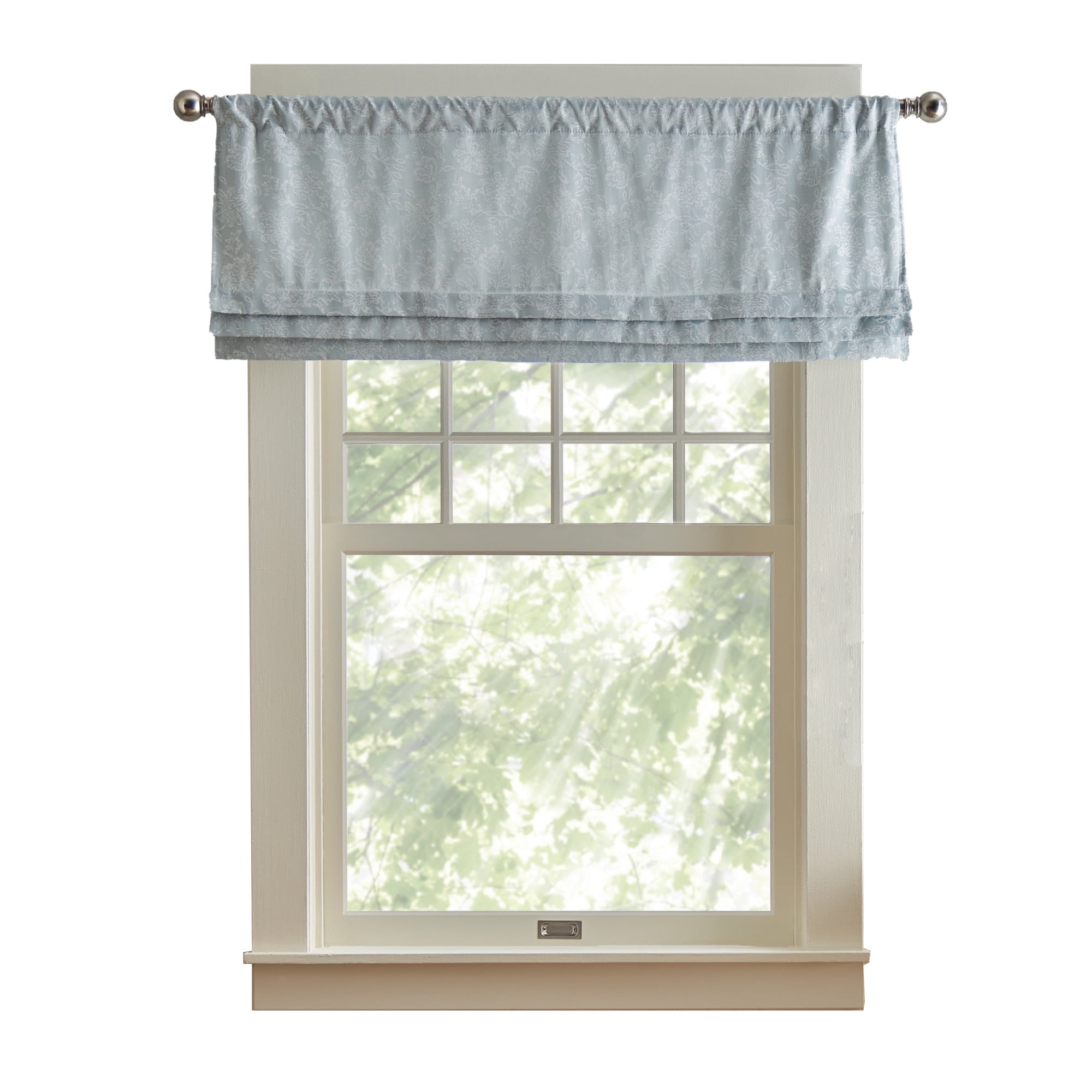 Martha Stewart Cottage Floral Jacquard, Light Blue, Valance, Room Darkening, Indoor, 1 Piece, Adult, 50" x 18"