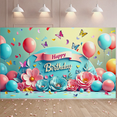 thumbnail image 7 of Colorful Flower Balloon Butterfly Themed Happy Birthday Banner Party Decoration Backdrop Photography Props Party Supplies Decor Background for Birthday Party Celebrations, 7 of 7