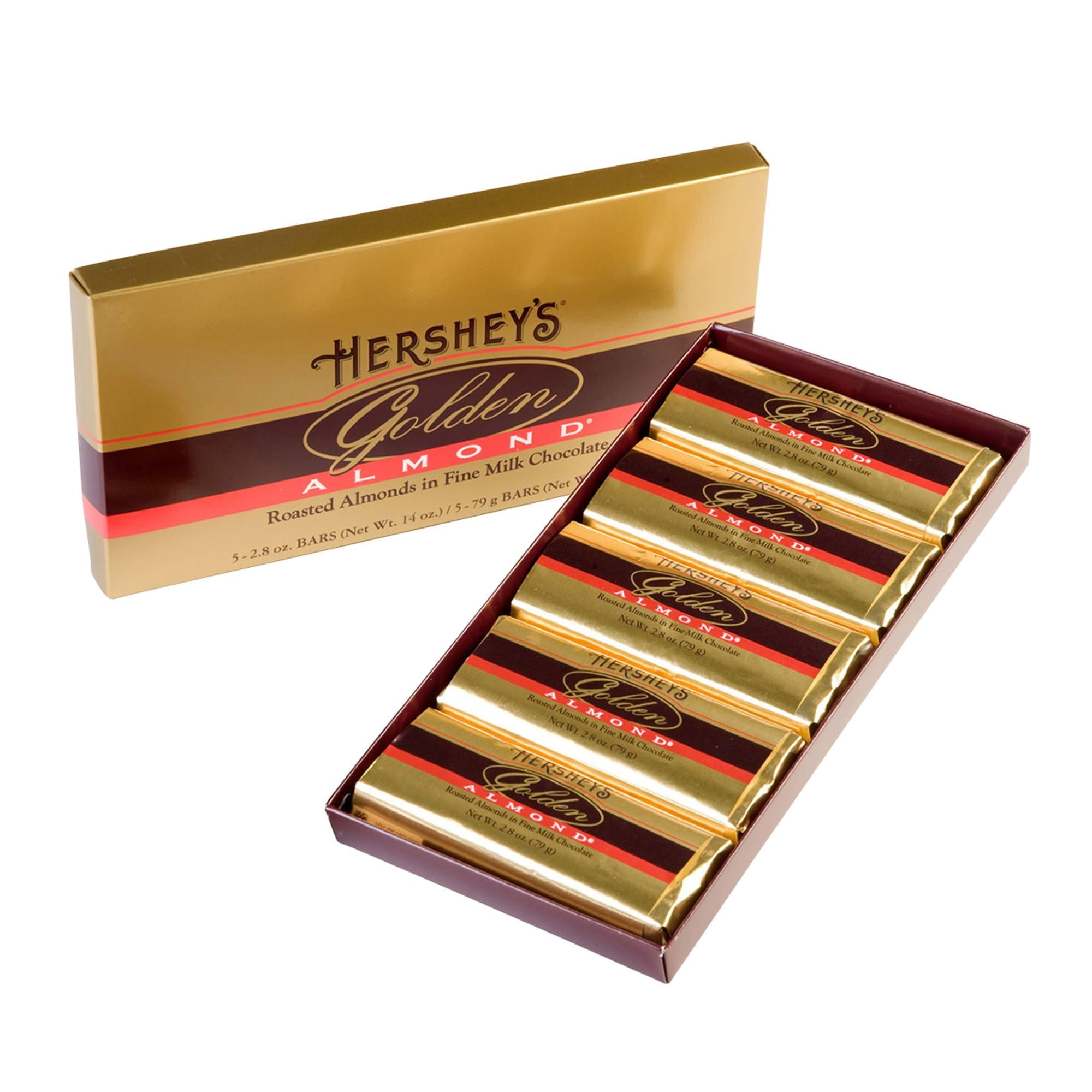 Hersheys Golden Almond Chocolate Bar, Roasted Almonds In Fine Milk Chocolate Candy Bar, Individually Wrapped Bars In Gift Box, 14 Ounce Box